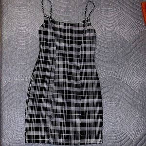 Black and white plaid mini dress.